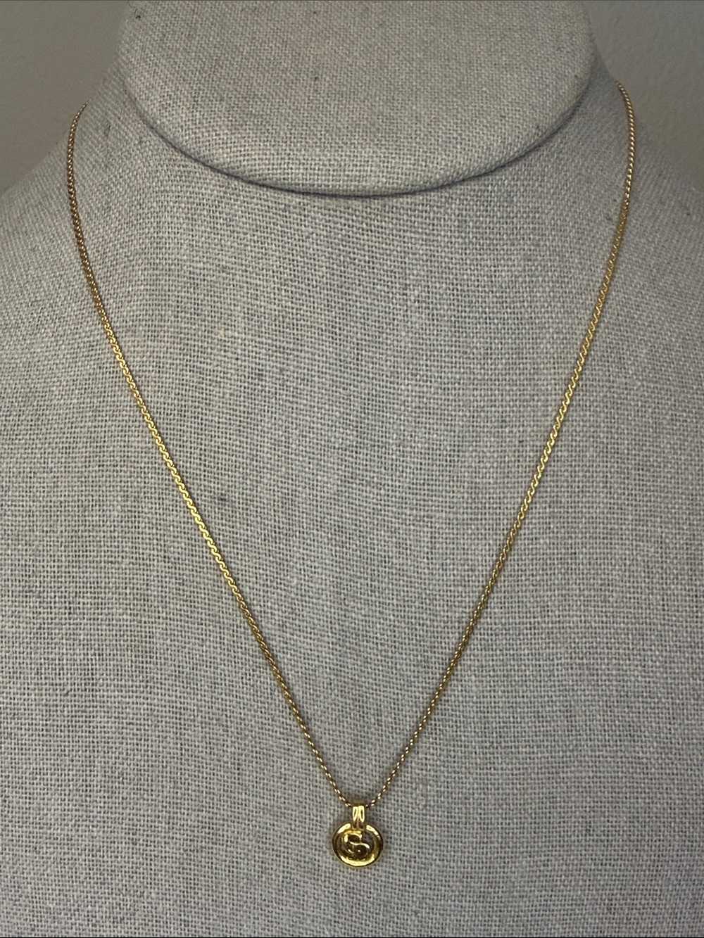 Christian Dior Gold Tone Logo Pendant Necklace 16"